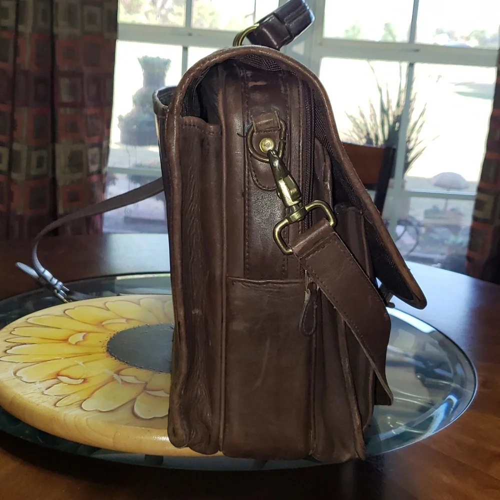 💘🖤💘 Green Fields Shafmaster Brown Full Grain Leather Messenger Barrister Bag